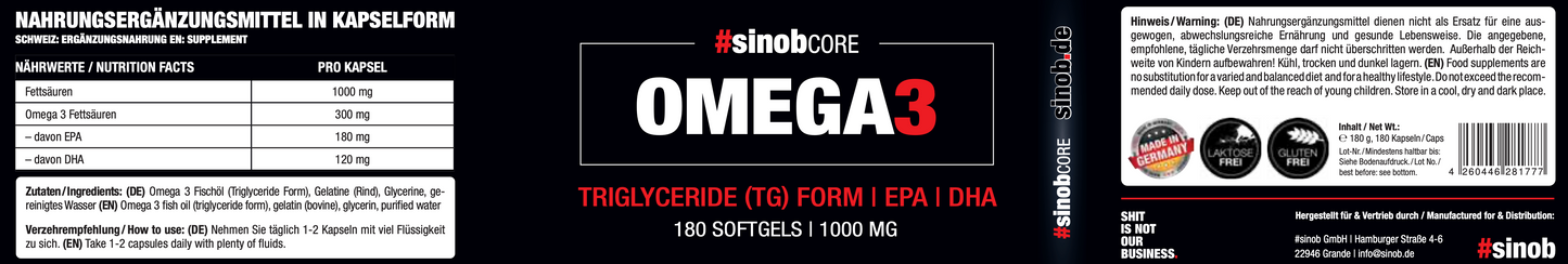 Sinob Core Omega 3 180 Kapseln 18% EPA 12% DHA